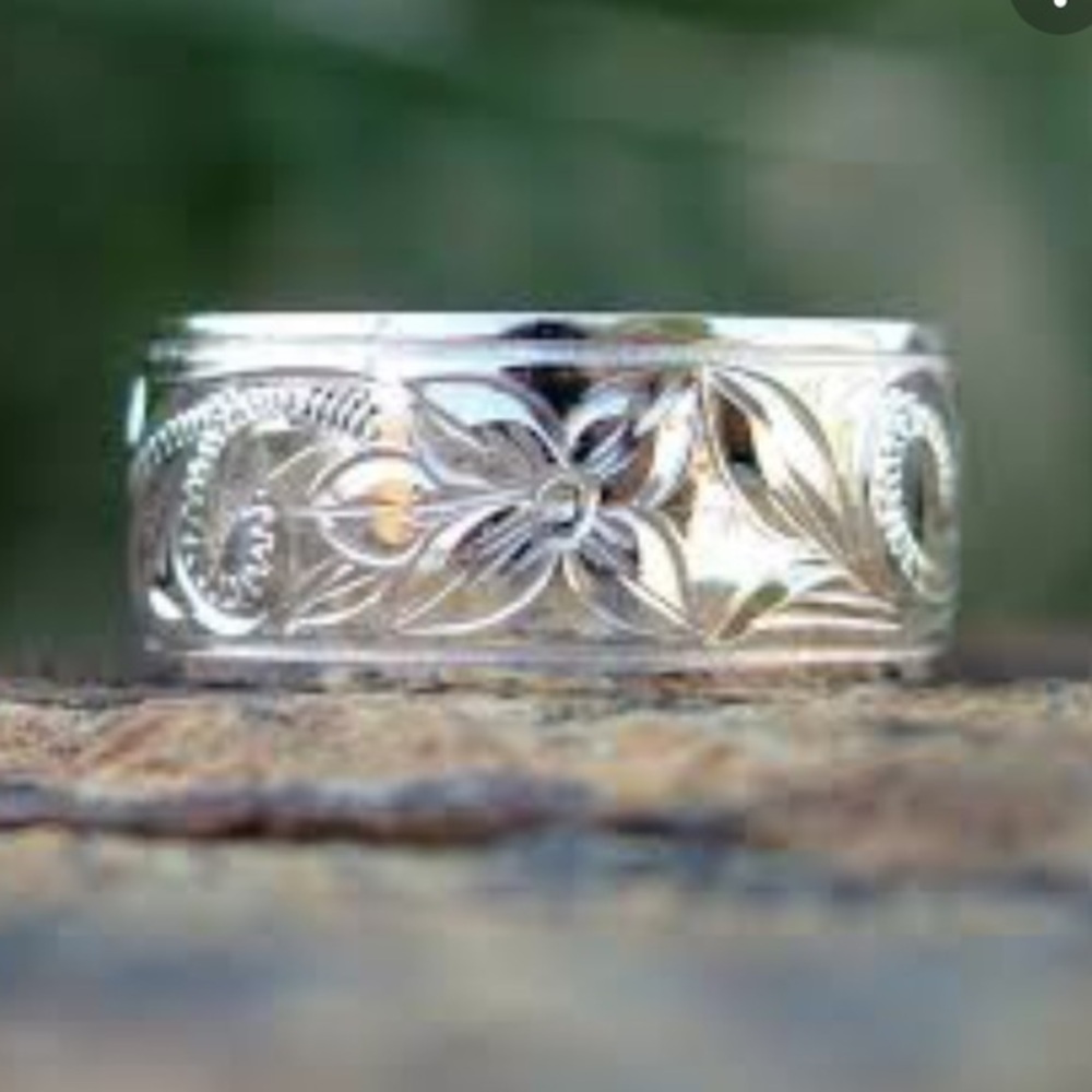 Boho Hippie Silver Flower finger pinky stamped 14k Hawaian Plumeria 6mm …